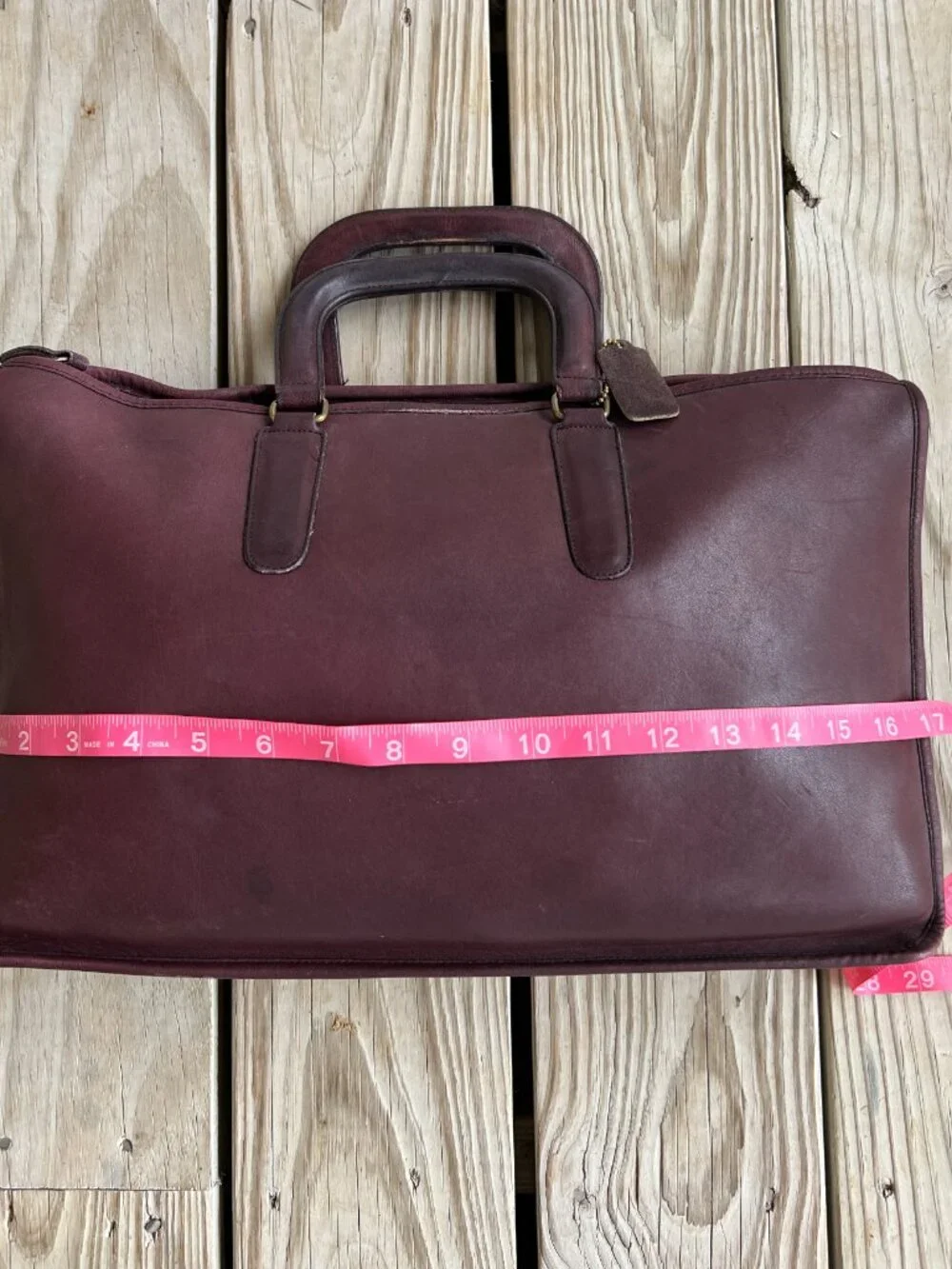 Vintage Coach glue-in label burgundy Handle Portfolio #5050 1970s 1980s rare - Picture 4 of 16